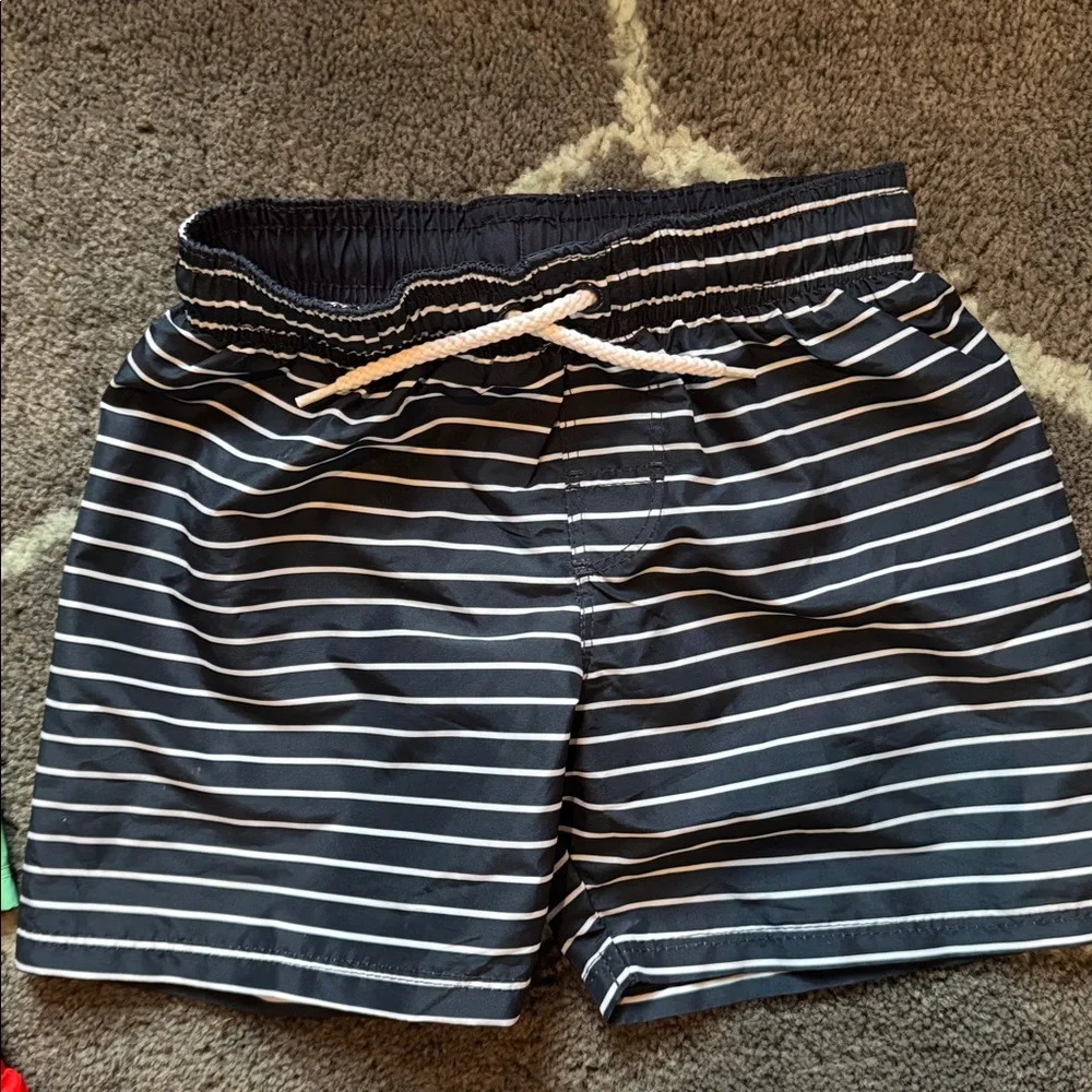 H&M Kids Swim Trunks Bathing Suit red green navy stripes whales, size 2-4 years
